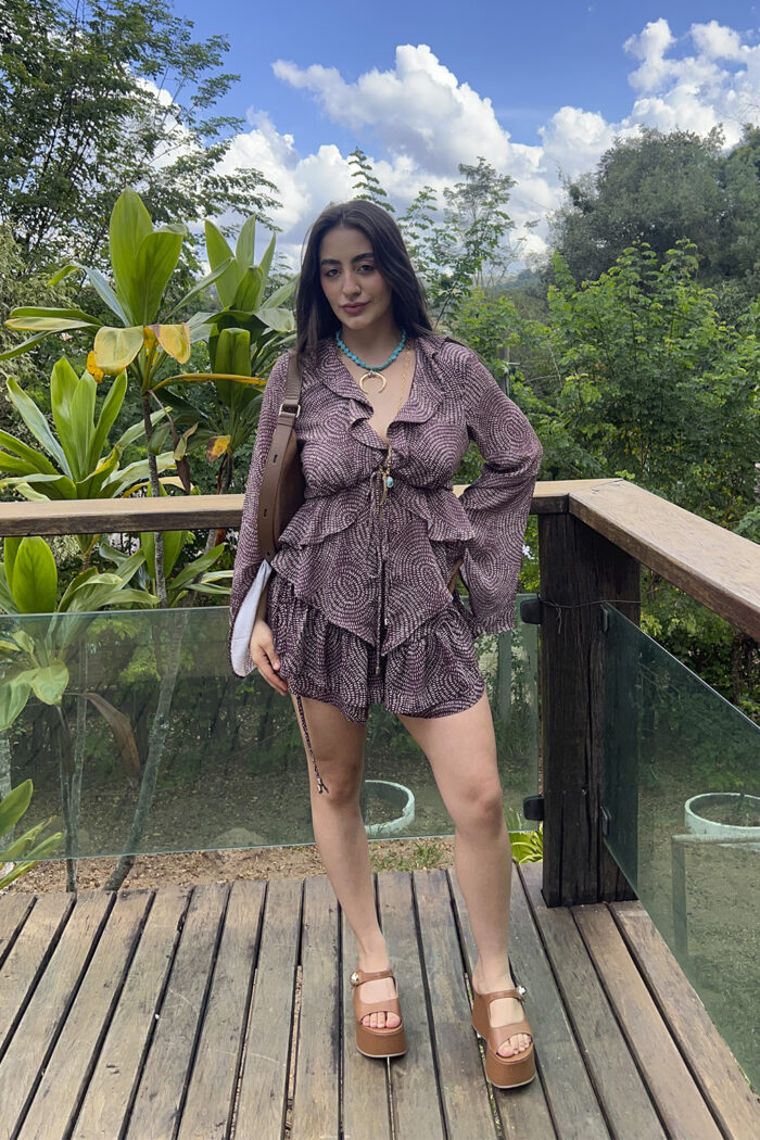 Short Saia Estampado Com Babados