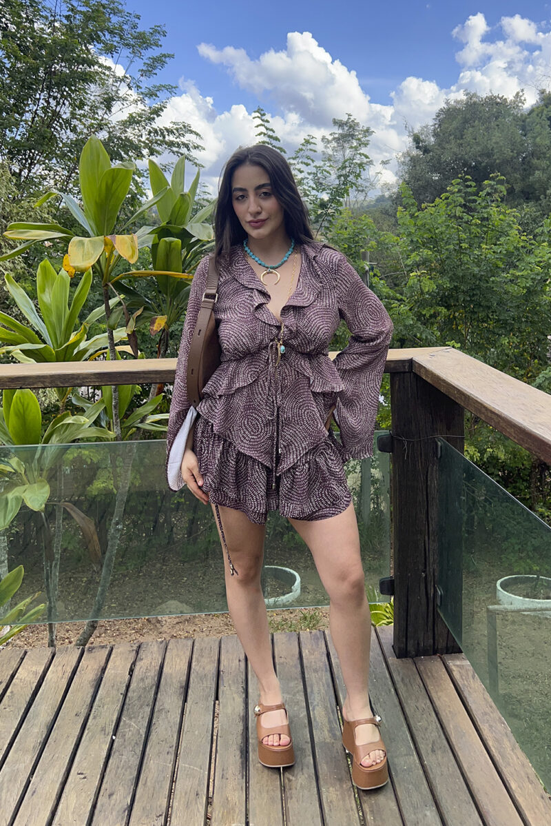 Short Saia Estampado Com Babados